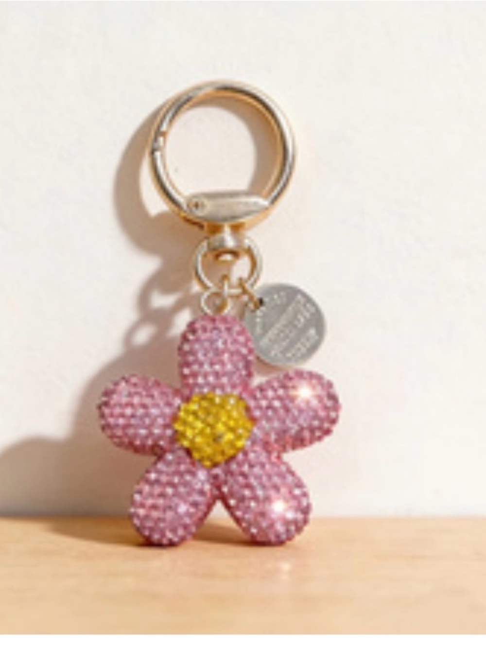 Pink Flower Keychain with Yellow Center NIB